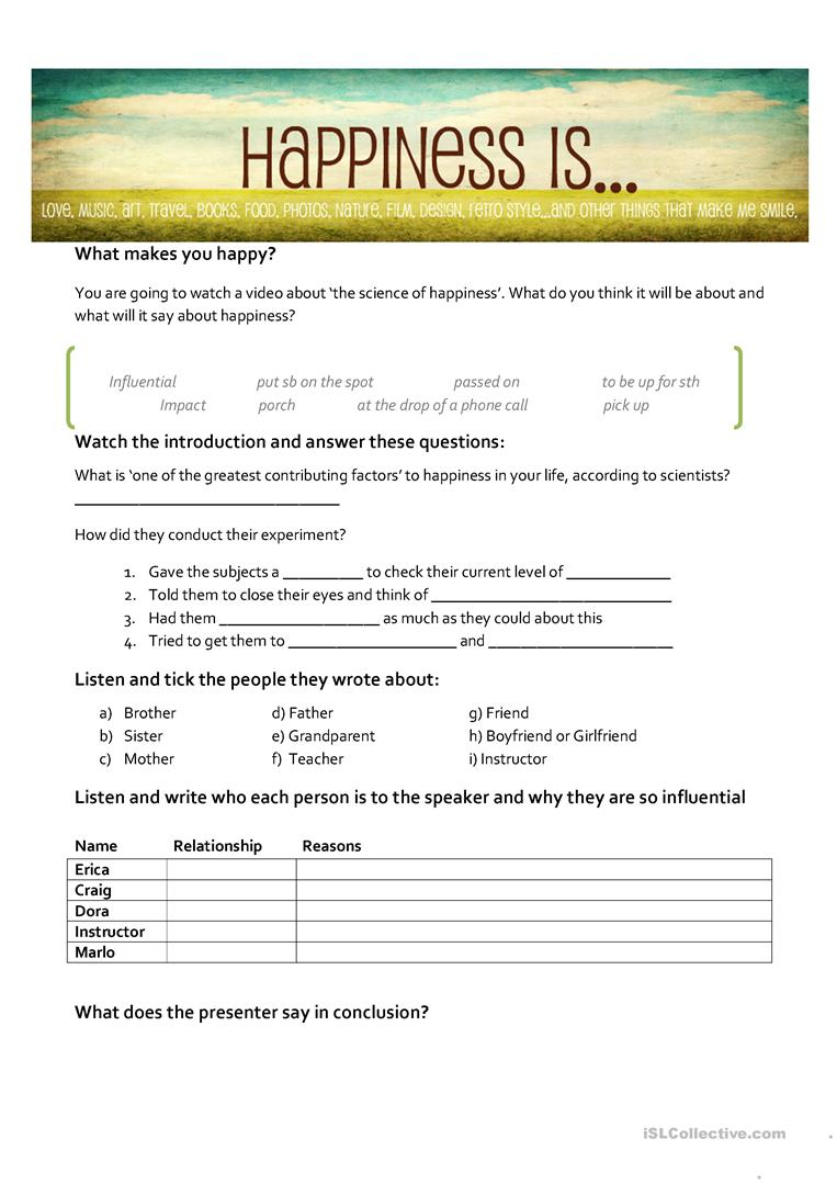 The Science Of Happiness Worksheet - Free Esl Printable Worksheets | Happiness Printable Worksheets