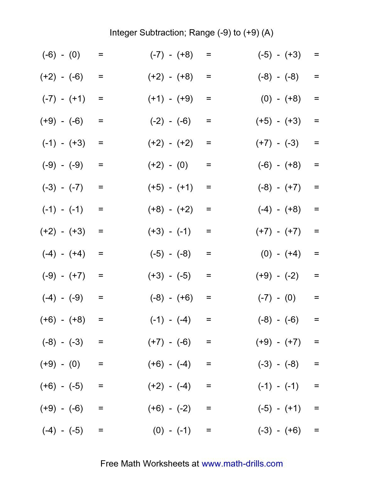 Math Integers Worksheets