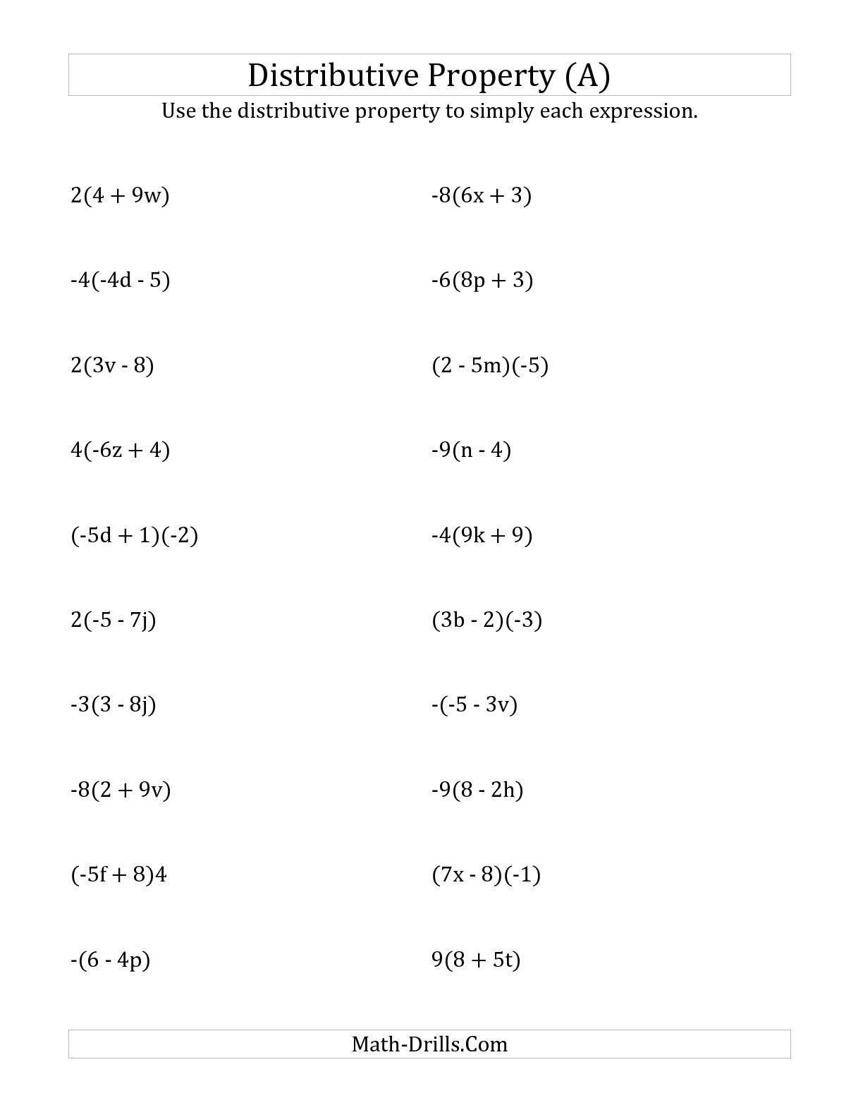 The Using The Distributive Property (Answers Do Not Include | Combining Like Terms Printable Worksheets