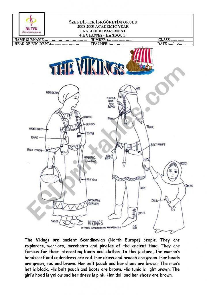 The Vikings - Esl Worksheetinciska | Viking Worksheets Printable