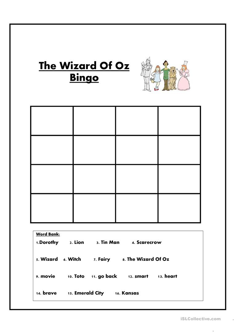 The Wizard Of Oz Bingo Worksheet - Free Esl Printable Worksheets | The Wizard Of Oz Printable Worksheets