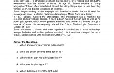 Thomas Edison Third Grade Reading Worksheets | Letter Writing | Thomas Edison Printable Worksheets