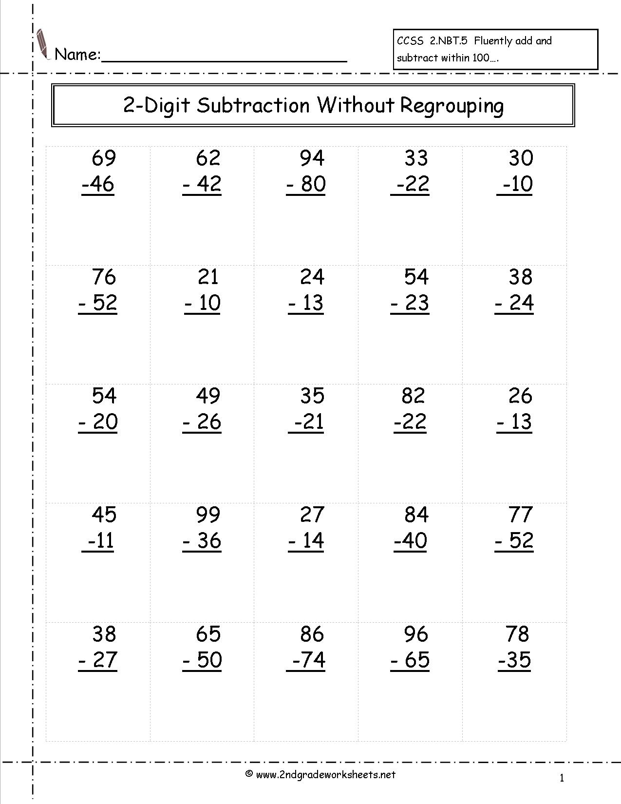 Two Digit Subtraction Worksheets | Printable Subtraction Worksheets With Regrouping