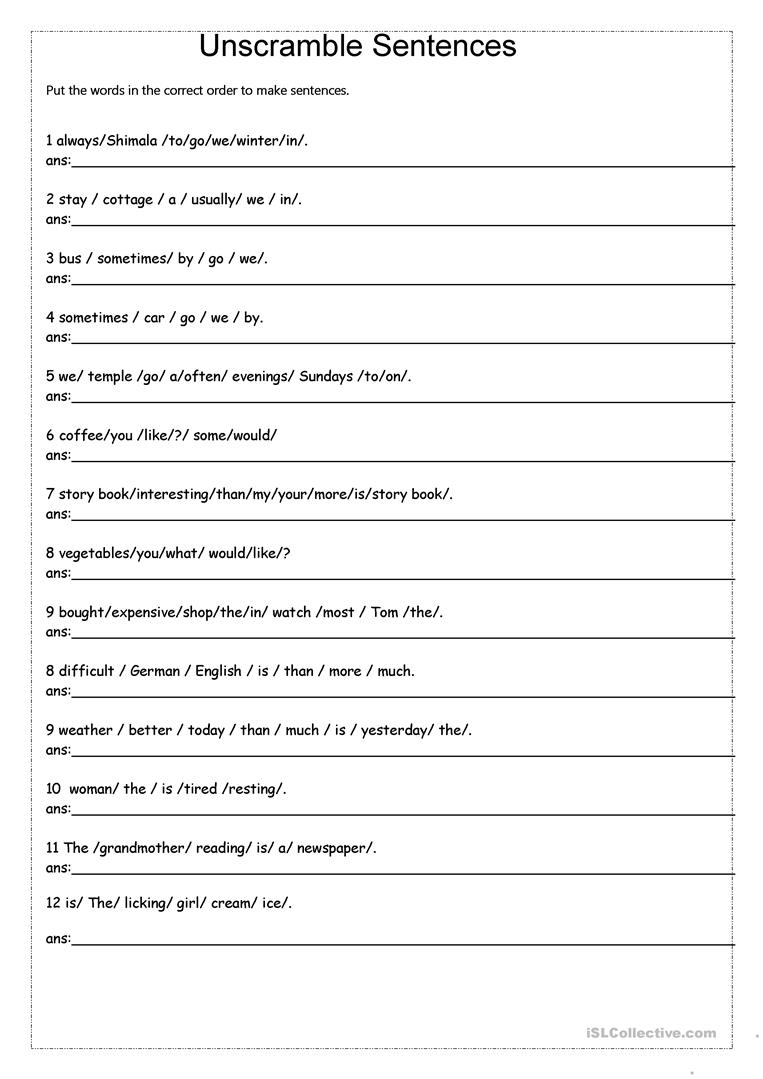 Unscramble Sentences Worksheet Free Esl Printable Worksheets Made 