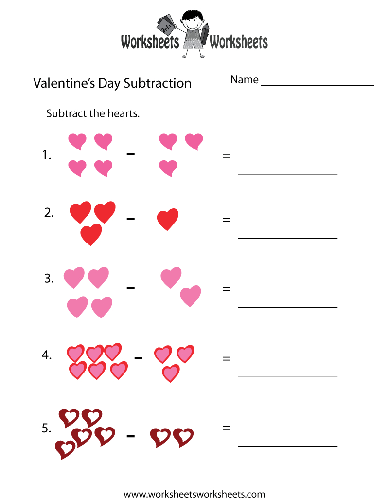 Valentine&amp;#039;s Worksheets Free | Valentine&amp;#039;s Day Subtraction Worksheet | Free Printable Preschool Valentine Worksheets