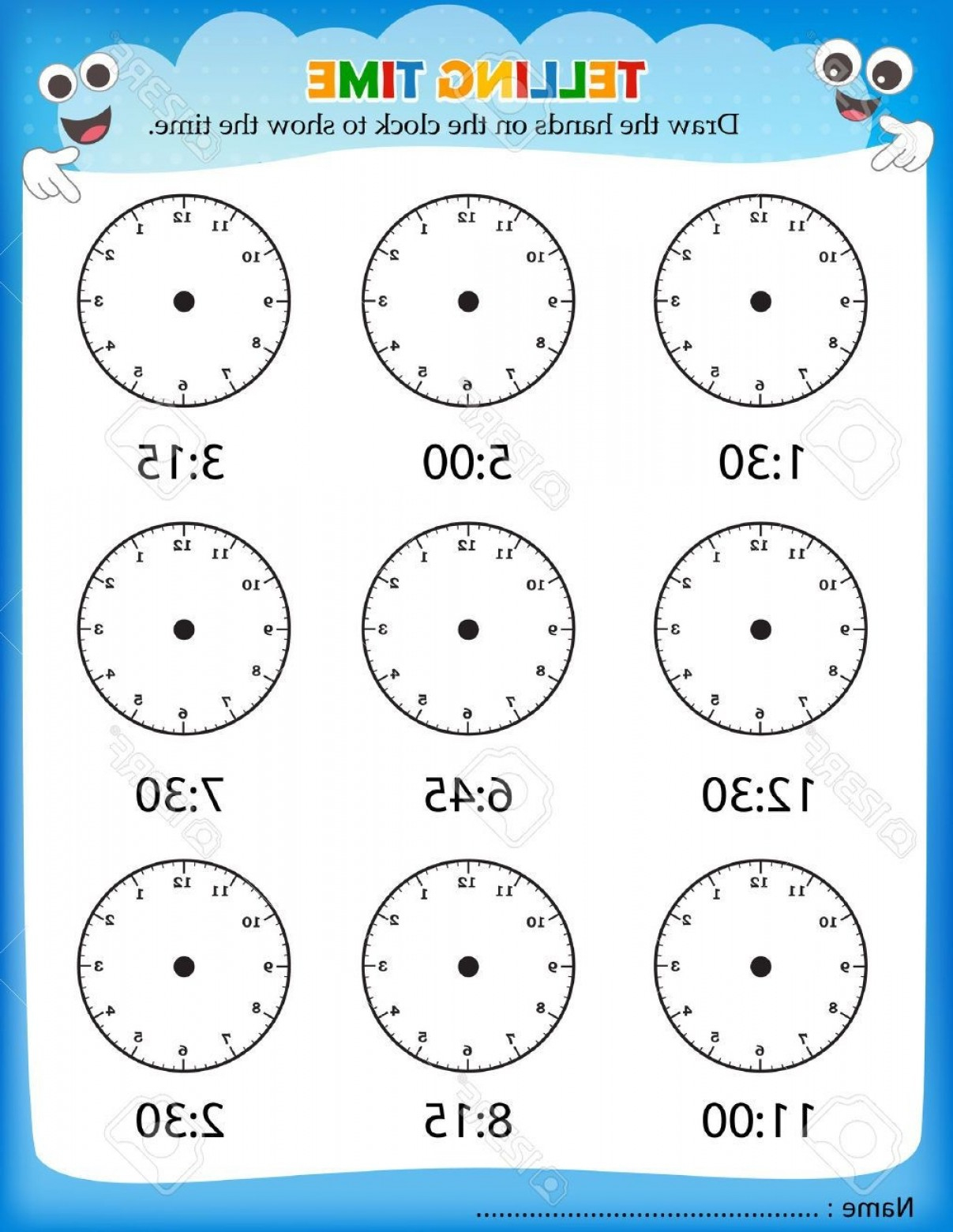 Telling Time Worksheets O clock And Half Past Kindergarten Clock Worksheet Printables