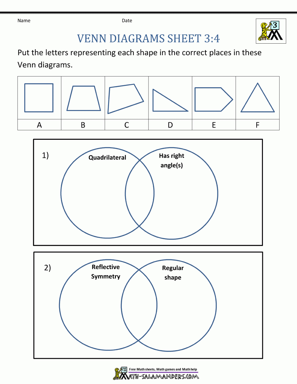 Venn Diagram Worksheets 3Rd Grade | Free Printable Venn Diagram Math Worksheets