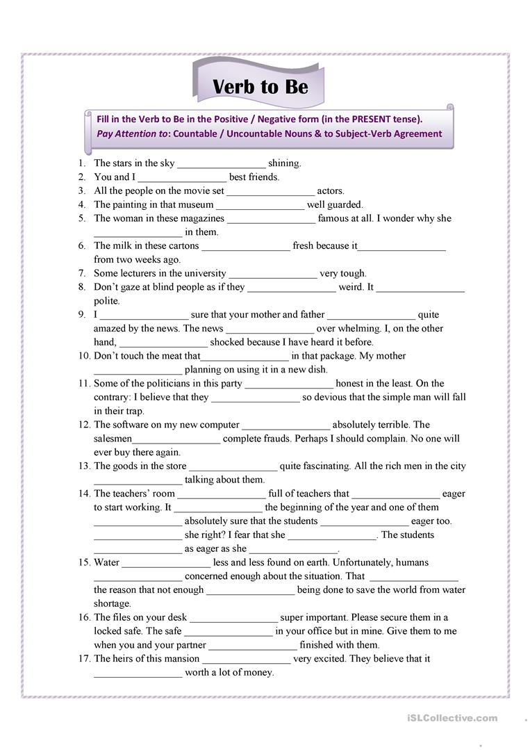 Verb To Be For Advanced Students Worksheet - Free Esl Printable | Verb To Be Worksheets Printable