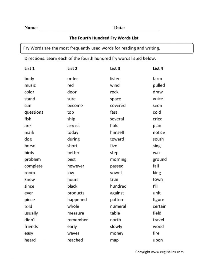 Vocabulary Worksheets | Fry Words Worksheets | 6Th Grade Vocabulary ...