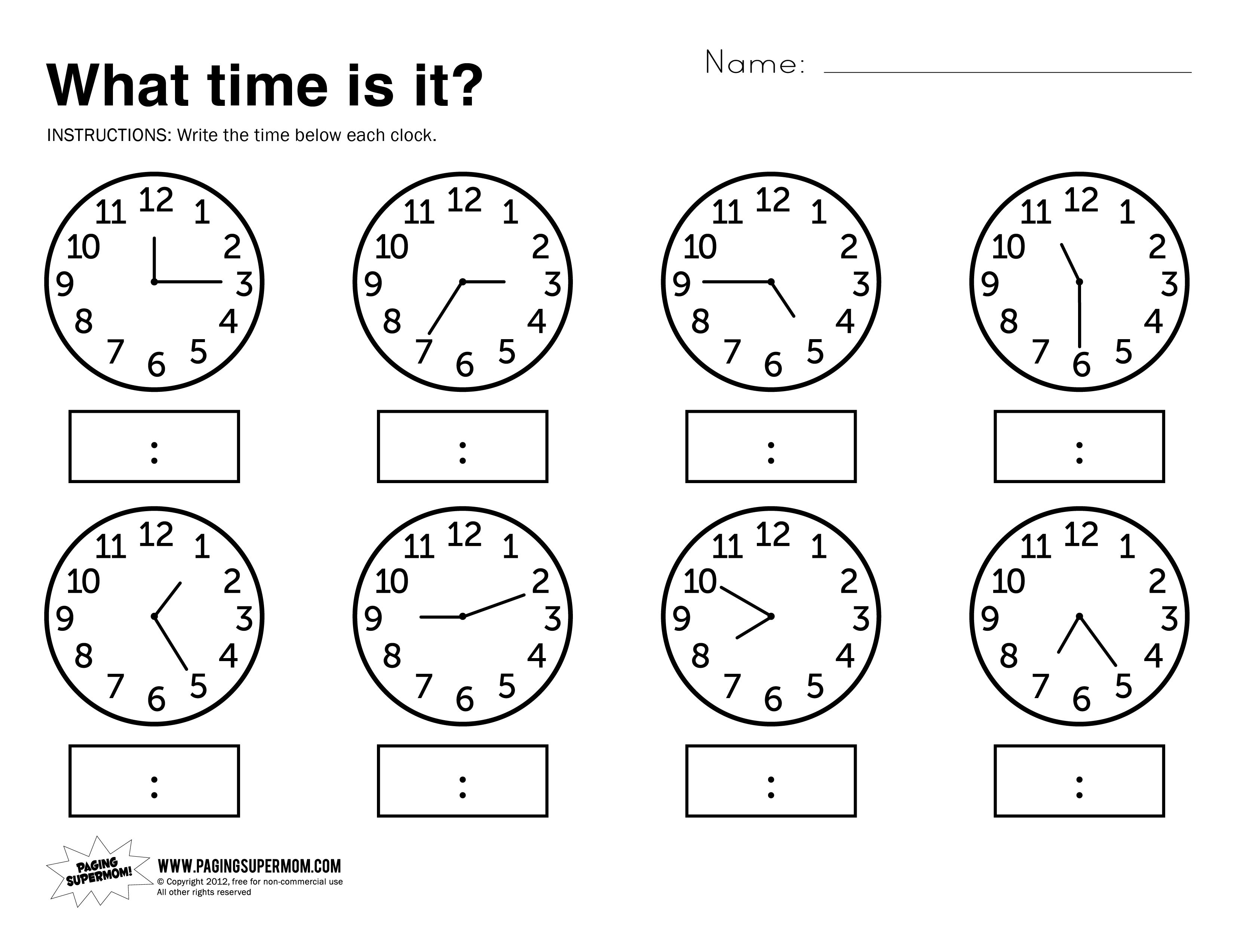 What Time Is It Printable Worksheet | Kolbie | Kindergarten | Kindergarten Clock Worksheet Printables