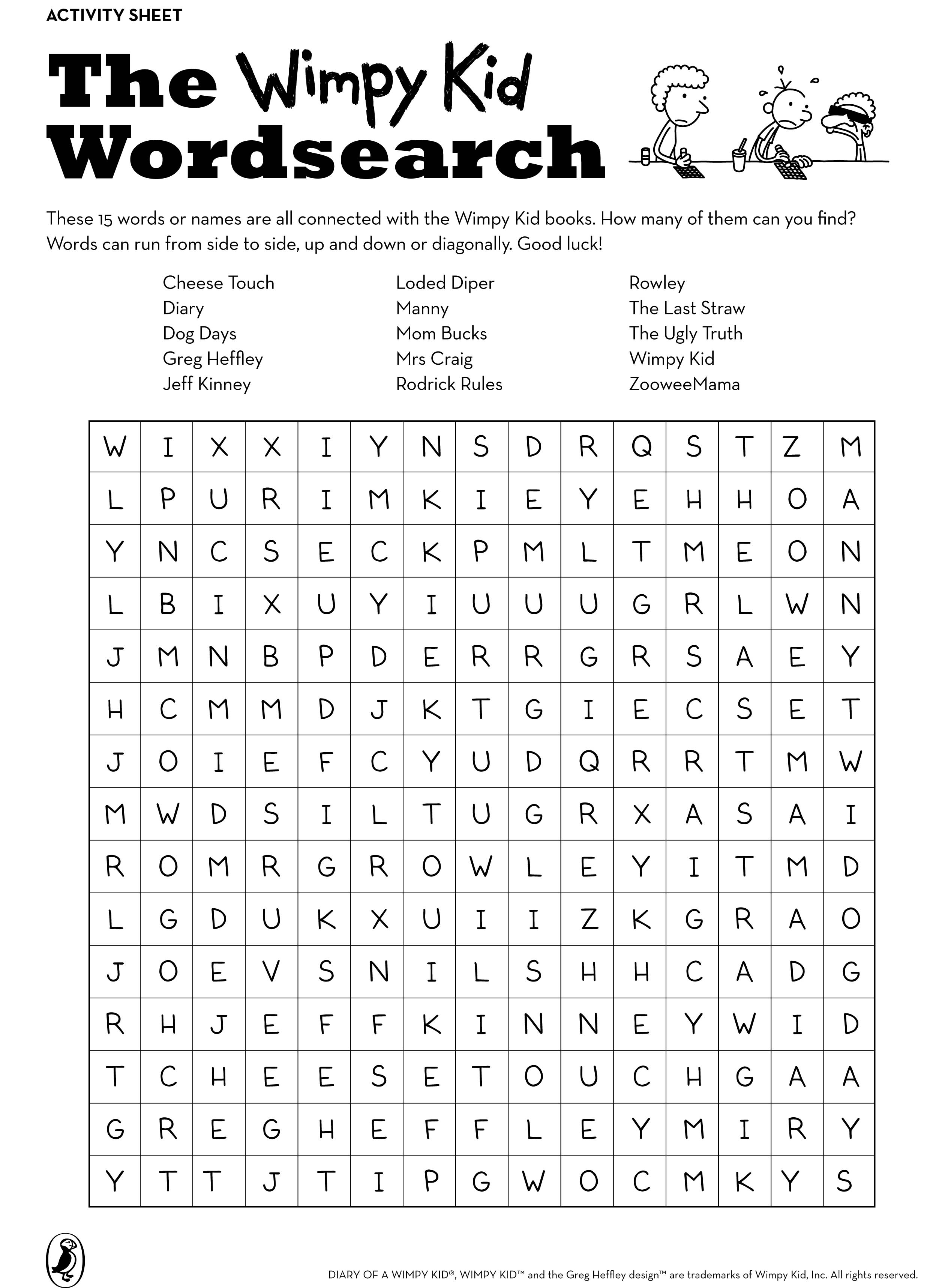 Wimpy Kid Wordsearch - Scholastic Kids&amp;#039; Club | Diary Of A Wimpy Kid Printable Worksheets