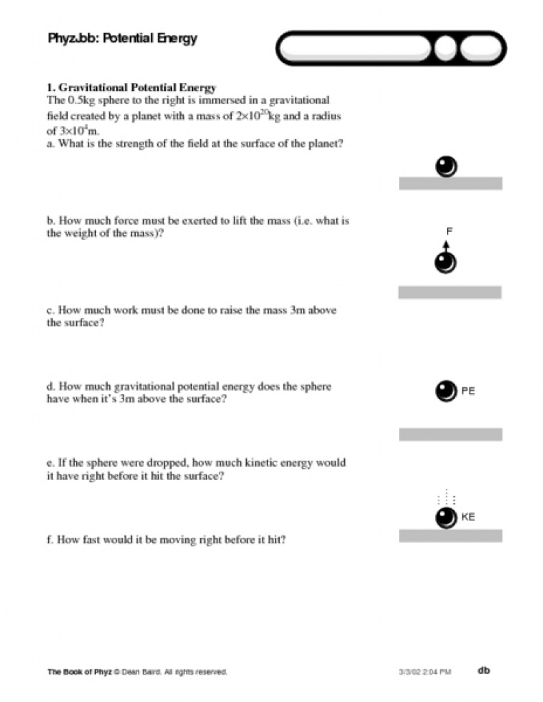 Potential Energy Problems Worksheet With Answers