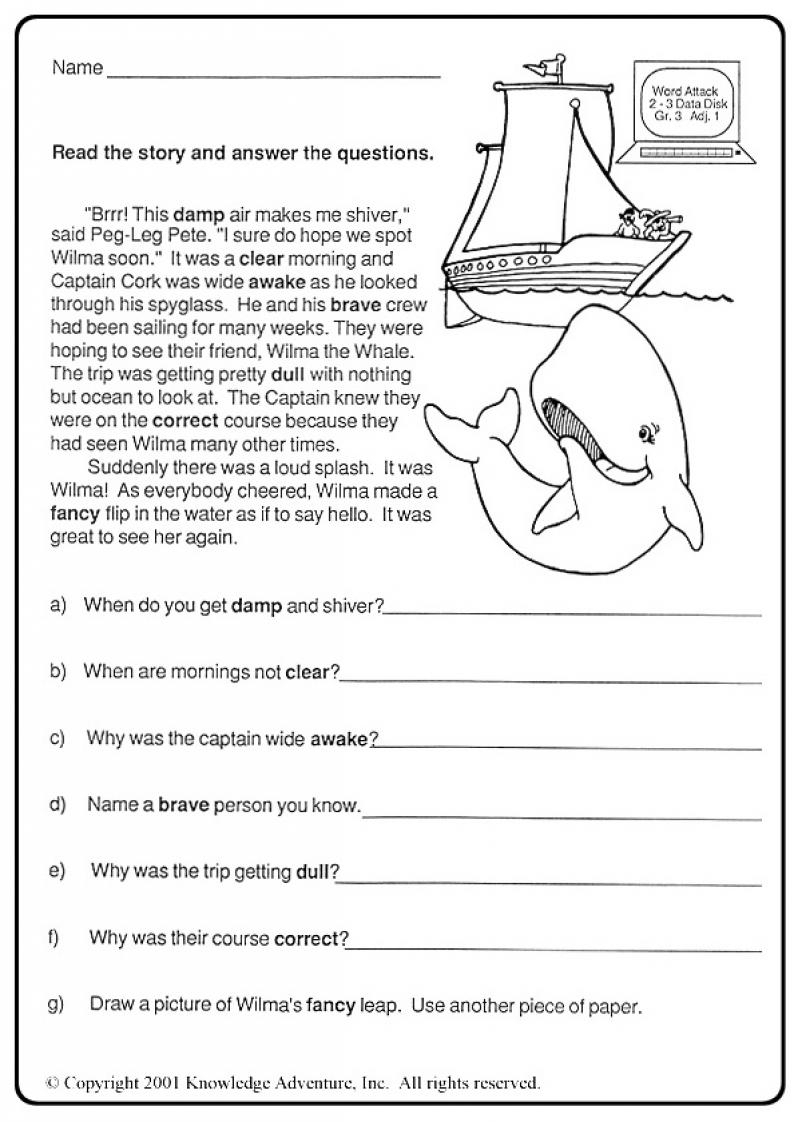 comprehension reading worksheets for 5th grade
