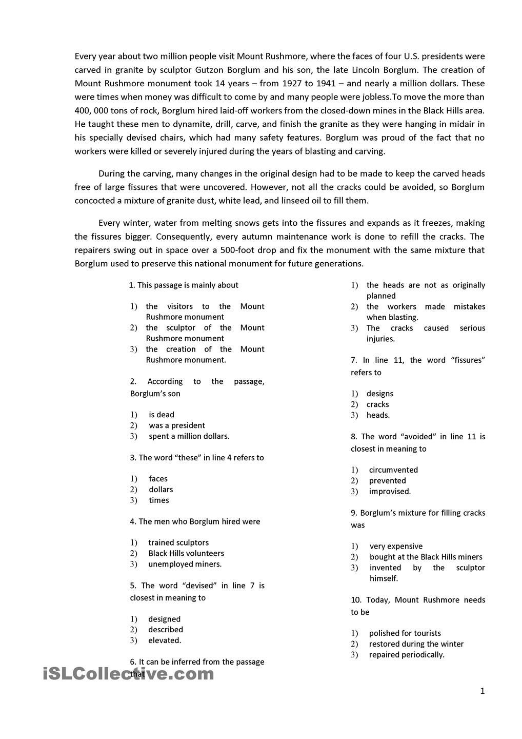 Multiple Choice Comprehension Passages 6th Grade