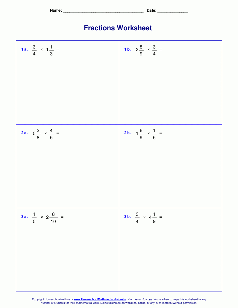 Worksheets For Fraction Multiplication | Fraction Worksheets For 6Th Grade Printable