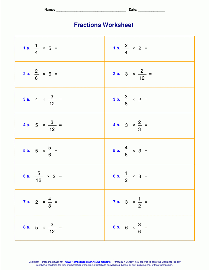 Worksheets For Fraction Multiplication | Printable Fraction Worksheets For Grade 3