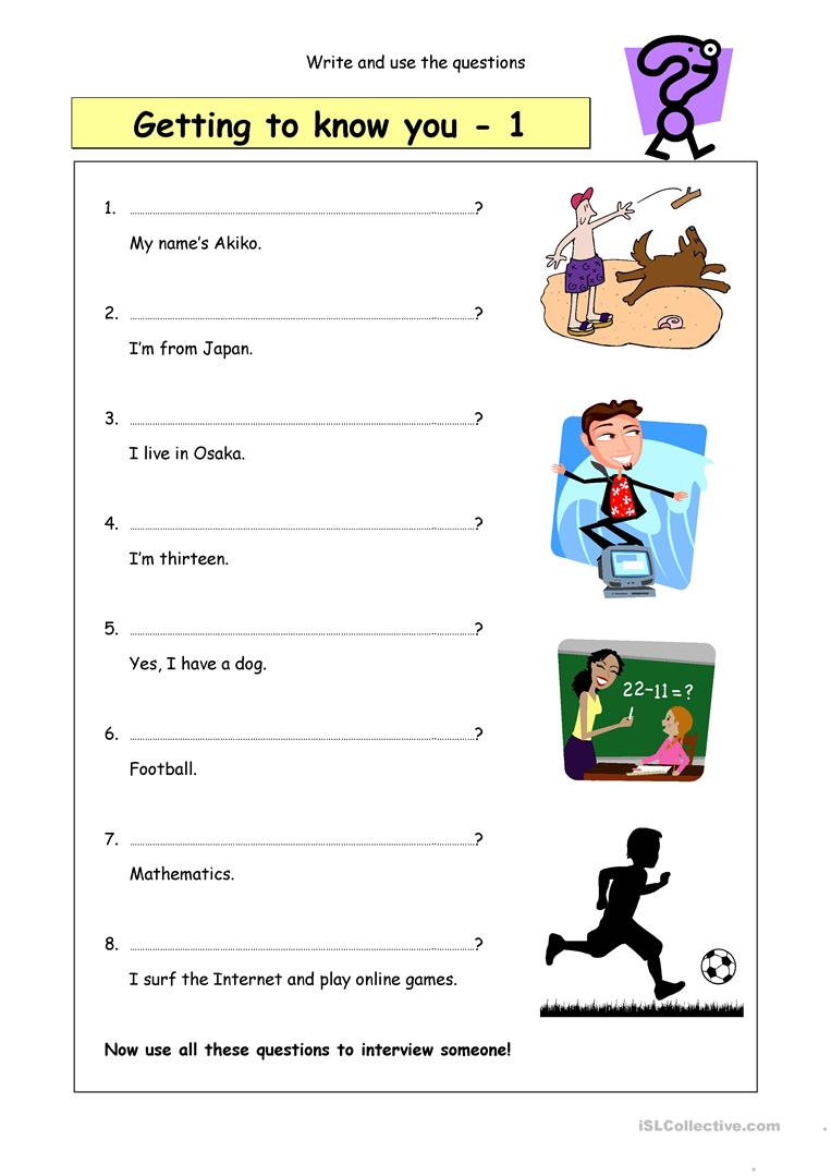 Write The Questions: Getting To Know You (1) Worksheet - Free Esl | Printable Getting To Know You Worksheets