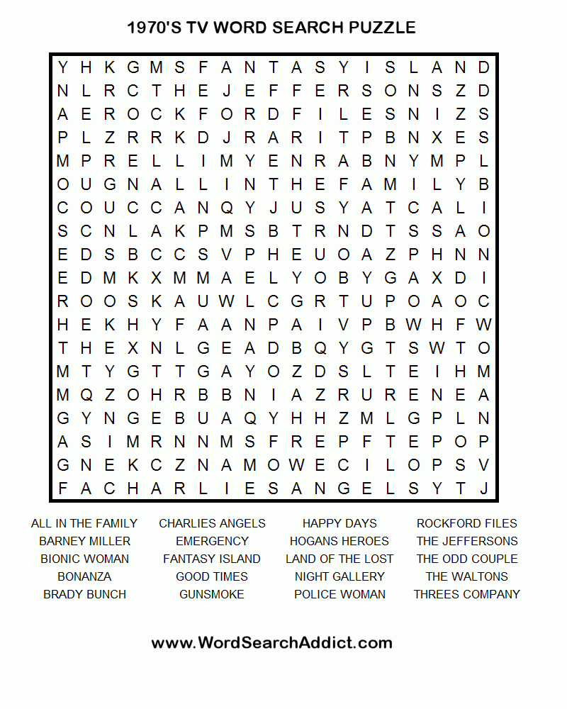 1970's Tv Printable Word Search Puzzle | Word Search Puzzles | Free Printable Word Search Worksheets For Adults