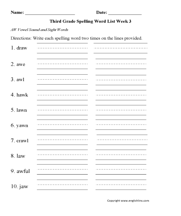 Spelling Worksheets | Third Grade Spelling Worksheets | Free Printable ...