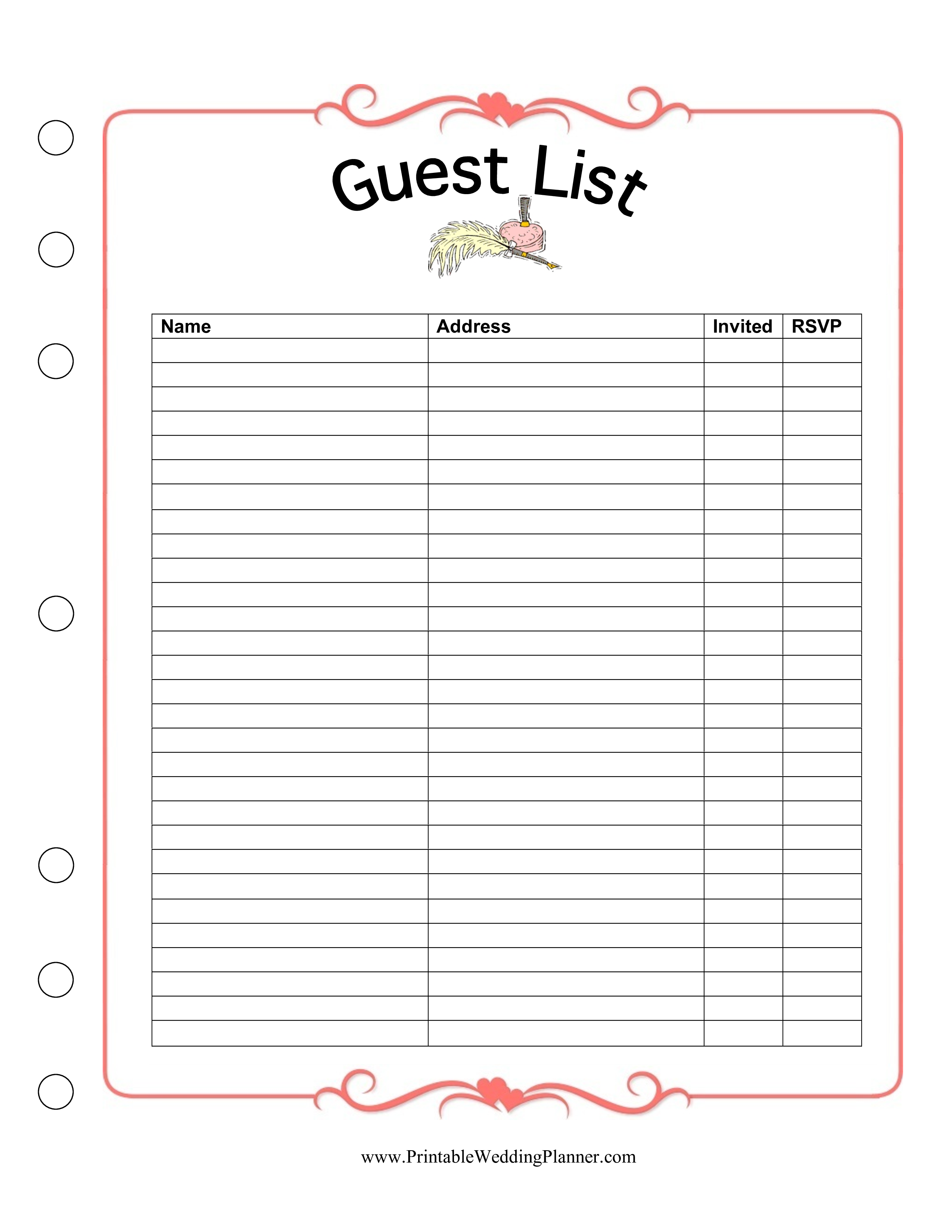 Wedding Guest List Spreadsheet - Do You Need An Effective | Wedding Guest List Worksheet Printable